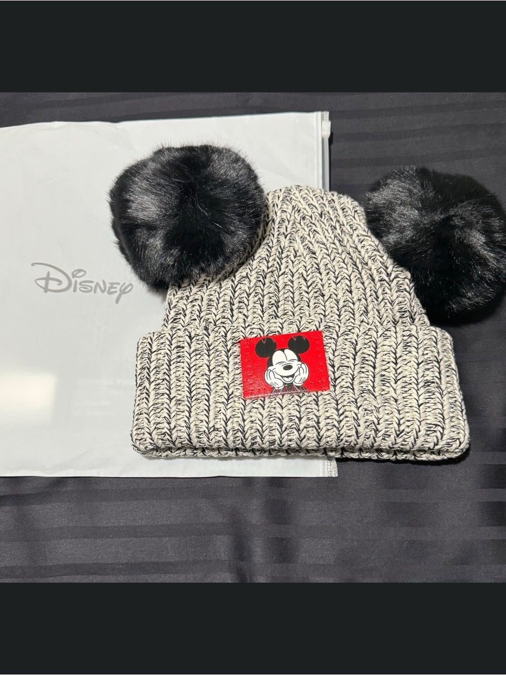Mickey Mouse Black Speckled Double Pom Beanie